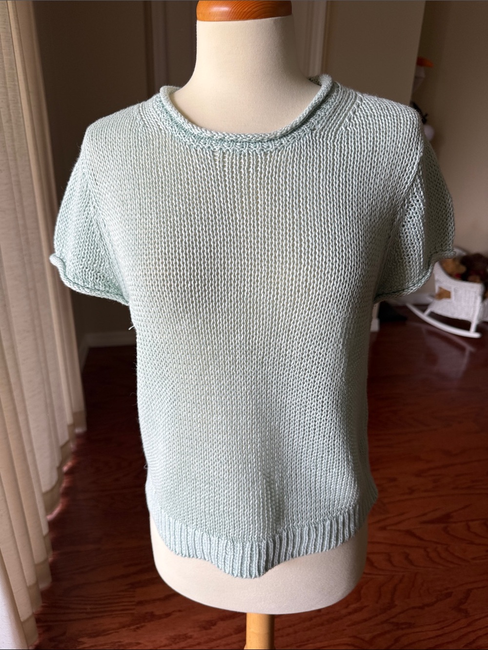 Banana Republic Pale Green Short-Sleeve Heirloom Linen Sweater